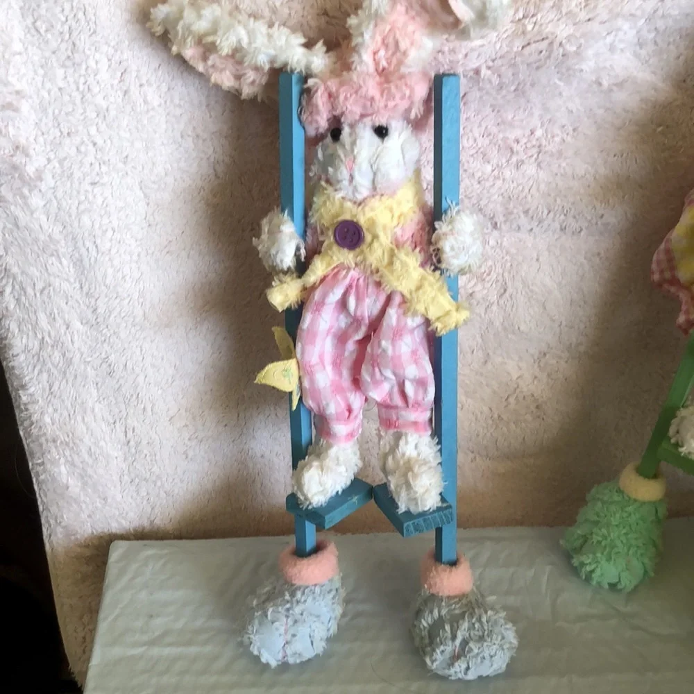 Vintage Chenille Bunnies on Stilts 21” tall